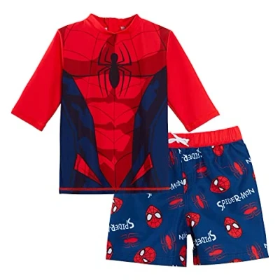 Image of SPIDER MAN Boys Swim Shorts + Rash Vest 7 8 Years Red