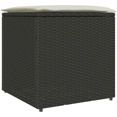 Image of vidaXL Outdoor Storage Box Black and Cream Rattan, Polyester 80 cm
