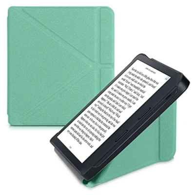 Image of kwmobile Origami Case Compatible with Kobo Libra 2 Slim PU Leather Cover Stand Mint