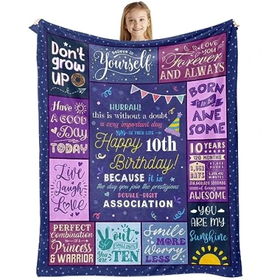 Image of puekrtoa Birthday Gifts for 10 Year Old Girl, Girl Gifts, Gift Ideas, 10th Decorations Girls,10th Girls Blanket 60x50 Inch