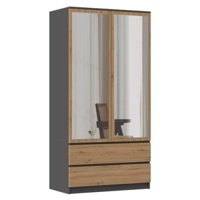 Image of CDF TURIN 2 door wardrobe with mirror modern bedroom style 90x50x180 Plenty of storage space drawers