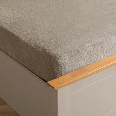 Image of Brentfords Teddy Fleece Fitted Bed Sheet Thermal Warm Soft Luxury Cosy Bedding, Plain Latte Taupe Super King