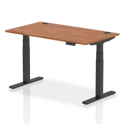 Image of Air 1400x800mm Height Adjustable Desk Walnut Top Cable Ports Black Leg