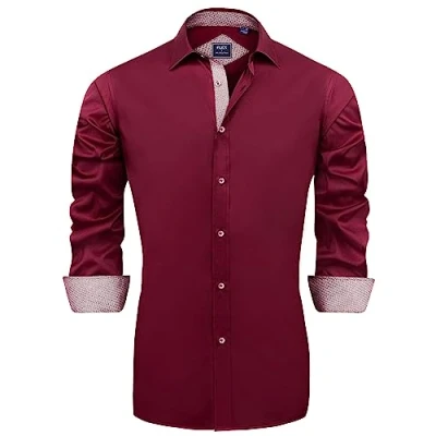 Image of J.VER Mens Red Formal Shirts Long Sleeve Dress Slim Fit Business Regular Work Wedding Stretch Non Iron S 6XL