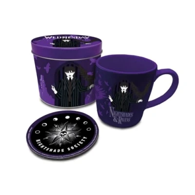 Image of Pyramid International Wednesday Gift Set with Mug and Coaster in Presentation Tin (Nightshades Ravens Design) 11oz Ceramic Official Merchandise