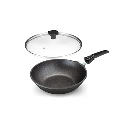 Image of Home Icon Induction Wok with Lid Non Stick and Detachable Handle 28 cm Large Pan for Gas Electric Hobs Healthy Cooking