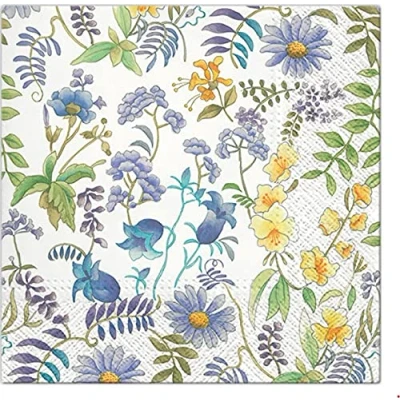 Image of Tete a 3Ply Pastel Flowery Tissue Paper Napkins Serviettes 33cm x Pack of 20 (Field Botany)