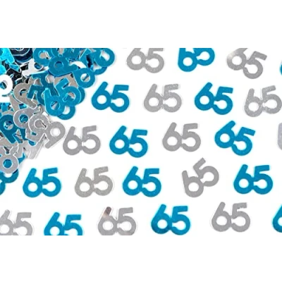 Image of 56g Blue &amp; Silver 65th Birthday Confetti Foil Metallic Glitz Table Scatter Sprinkles Age Bday Party Decorations