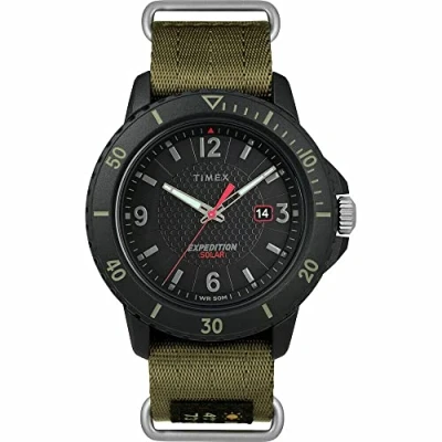 Image of Timex Expedition Gallatin Solar Men&#039;s Nylon Strap Watch TW4B14500, Olive Slip Thru, 44 mm