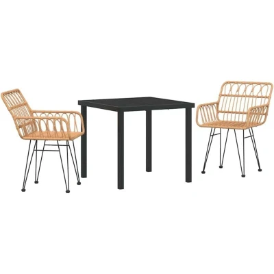 Image of vidaXL 3 Piece Garden Dining Set Brown Poly Rattan