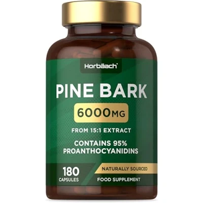 Image of Pine Bark Extract Capsules 6000mg 180 Count High Strength Supplement 15:1 95% Proanthocyanidins by Horbaach