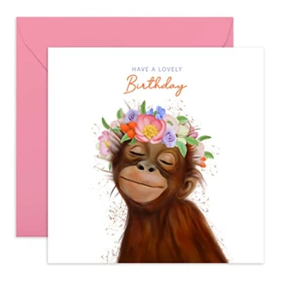 Image of Central 23 Sister Birthday Cards &#039;Have A Lovely Floral Monkey&#039; Funny Wishes For Women Gifts Mum Aunt Cousin Niece Comes With Fun Stickers And Envelope