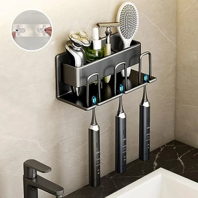 Image of Toothbrush Holders, Tooth Brushing Holder, Organizer, Holder Wall Mounted, Electric for Bathroom Countertop Space Saving (Black)