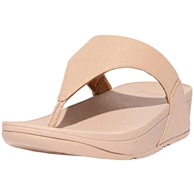 Image of Fitflop Womenss Fit Flop Lulu Shimmer Toe Post Sandals in Beige Size UK 5