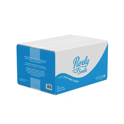 Image of Blake and White Purely Smile Hand Towels V Fold 1ply Blue Case of 3600
