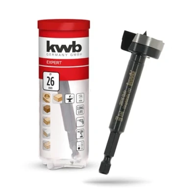 Image of kwb Forstner Bit, Ø 26 mm, Cup Drill Bit (for Wood, Forged Head, Special Grinding, Fast, Tear Free Holes, 4 Sided Ground Centre Point, Durable, for Cordless Screwdrivers &amp; Drills)