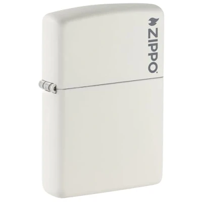 Image of Zippo Windproof Lighter Logo White Matte Finish Refillable for Lifetime Use Adjustable Flame Gift Box Metal Construction Made in USA