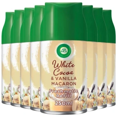 Image of 8 x Air Wick Freshmatic White Cocoa &amp; Vanilla Macaron Refill Freshener 250ml