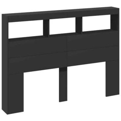 Image of vidaXL Headboard Cabinet with LED Lights Engineered Wood Bed Headboard, Black, Bedroom Storage, 140 cm