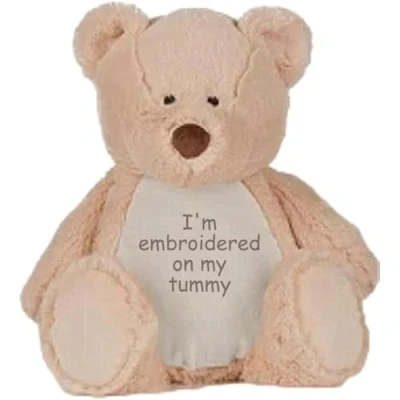 Image of Mumbles Personalised Zippie Brown Teddy Newborn, Baby Shower, Flower Girl, Bridesmaid, Pageboy, Wedding, Birthday, Memory Christening Gift Large 45cm EASY TO CUSTOMIZE