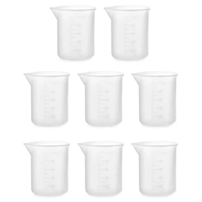 Image of QWORK® 8pcs Silicone Measuring Cups, 100ml Cups for Resin, Clear Graduated Non Stick Mixing with Precise Scales, DIY Resin Adhesive Tools, Art, waxing, Kitchen