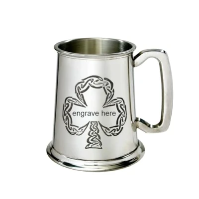 Image of Wentworth Pewter Shamrock 1 Pint Tankard with Engraving