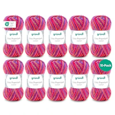 Image of Gründl Lisa Premium Color Pack of 10 Balls, Acrylic, Purple Pink oranger 10, 10x 50g