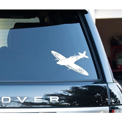 Image of Spitfire Silhouette Vinyl Decal Sticker 6 inch Wide (White)