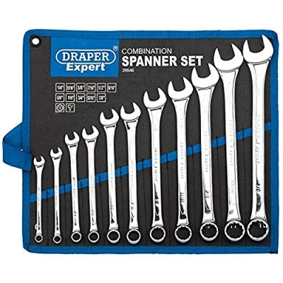 Image of Draper Expert HI TORQ® 1/4&quot; to 7/8&quot; Combination Spanner Set 11 Piece Chrome Vanadium Steel Hand Tools Imperial Manual Plated 29546