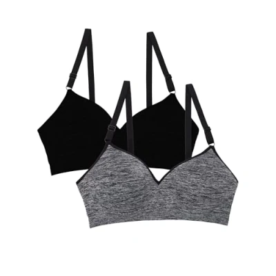 Image of Fruit of the Loom Women&#039;s Seamless Wire Free Push up Bra, Opaque, Black Hue/Charcoal Heather 2 Pack, 38B (Pack 2)