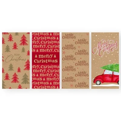 Image of Eurowrap Kraft Christmas Money Wallet Envelopes for Gift Cards and Vouchers Xmas 4 Assorted Designs Eco Friendly 100% Recyclable