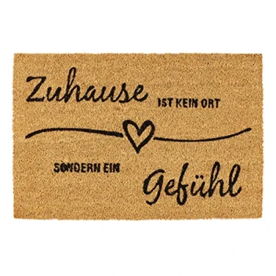 Image of Relaxdays Coir Doormat Indoor &amp; Outdoor, German Zuhause ist kein Ort. Phrase, Non Slip, HxW: 60x40 cm, Natural/Black, Coco