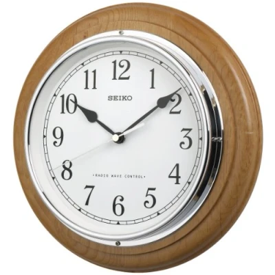 Image of Deluxe Wooden Radio Controlled Seiko Wall Clock,Light Wood,282mm DIAMETER