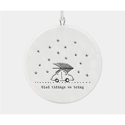 Image of East of India Flat Porcelain Bauble Glad tidings we bring Christmas Decoration