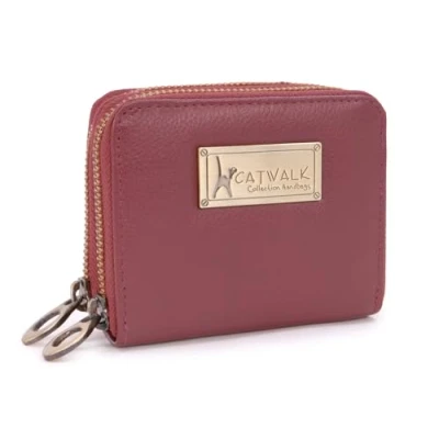 Image of Catwalk Collection Handbags Ladies Small Leather Zip Purse Women&#039;s Wallet Coin with 13 Card Slots RFID Protection ISLA Red