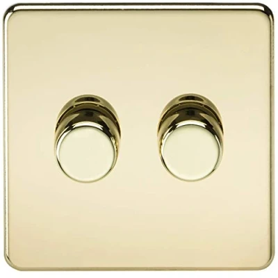 Image of KnightsBridge 2G 2 way 10 200W (5 150W LED) Intelligent Dimmer Polished Brass