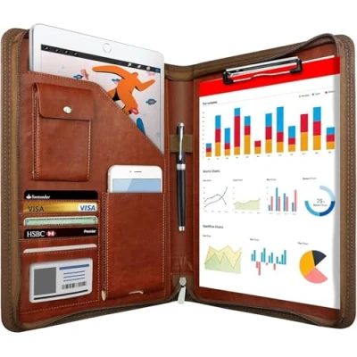 Image of NEWYES Leather Zipper Conference Folder, A4, Travel Document Portfolio Wallets, Personal Agend Organizer Brown, 33,5 * 25 3,5 cm, (NY A403 BN EU)