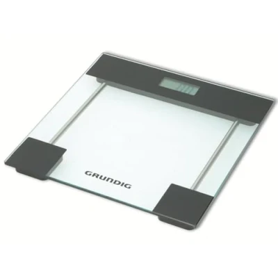 Image of Grundig digital bathroom scales, personal tempered glass, max. 180 kg, kilos, pounds, stones, includes 2 x AAA batteries