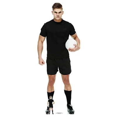 Image of STAR CUTOUTS Ltd SC1399 Rugby Player in Black Cardboard Standee Perfect for Parties, Gifting and Events 188cm Tall with Free Table top Cutout, Solid, Regular