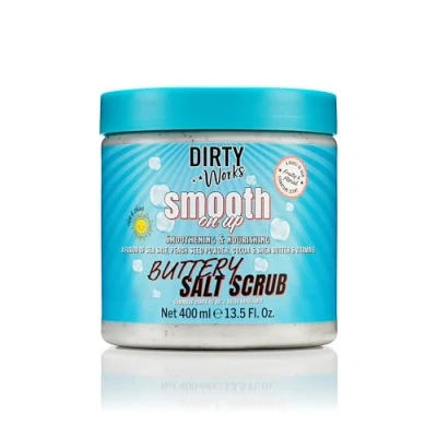 Image of Dirty Works Body Scrub Smooth On Up Buttery Salt Natural Sea Skin Exfoliant with Vitamin E 400ml