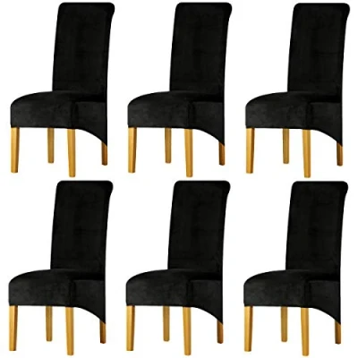 Image of LANSHENG Stretchy Chair Covers for Dining Room Chairs,Stretch Spandex with Elastic Band Chaircover,Velvet Large Slipcovers Restaurant Hotel Party Banquet (Black,Set of 6(XL))