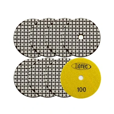 Image of BGTEC 100mm Dry Diamond Polishing Pads Set,8 Pieces Kit 100 Grit for Granite Marble Stone Quartz Tiles Concrete Floor Edges Countertop