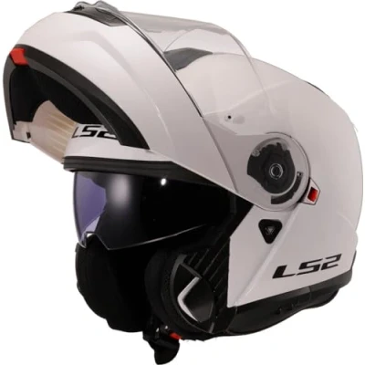 Image of LS2 Motorcycle Helmet. Modular / Flip Front. FF908 STROBE II GLOSS WHITE 06 (XL) 61 62cm
