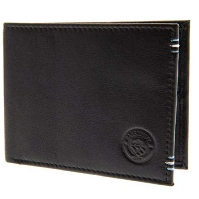 Image of Manchester Man City Fc Black Leather Executive Stitched Wallet In Gift Box