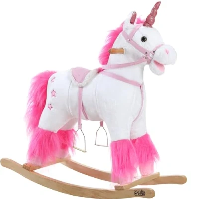 Image of Spielwerk® Rocking Animal Plush Swing for Children Kids &amp; Babies Toy Chair with Musical Sounds Balance Training Seat Belt Soft and Cute Boys Girls Unicorn Saddle