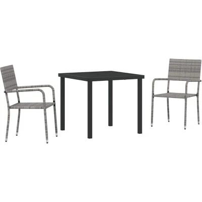 Image of vidaXL 3 Piece Garden Dining Set Grey Poly Rattan