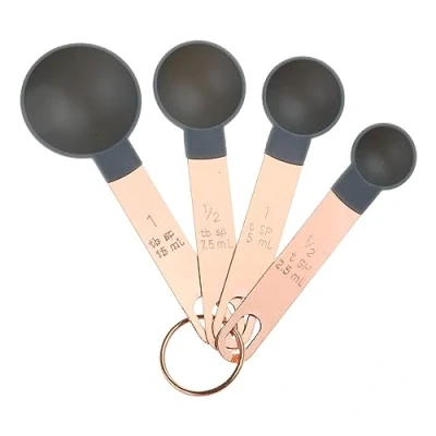 Image of 4 Pieces Measuring Spoons/Cups Kitchenware Stainless Steel Teaspoon Utensil Perfect For Liquid Dry Ingredients Spoons Plastic Long Handle