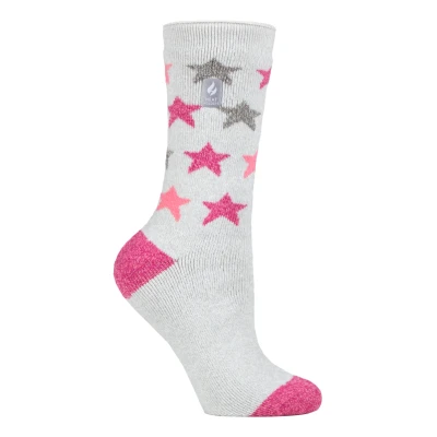 Image of HEAT HOLDERS Lite Womens Insulated Thermal Socks Multiple Designs Including Argyle Stripes Hearts Stars Warm for Winter (4 7, Silver Grey (Nice))