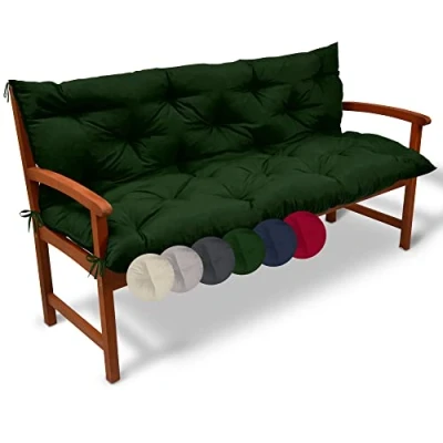 Image of Beautissu Garden Bench Cushion 100x50x50cm Flair BR Comfortable Outdoor Seat with Backrest for Swing or 2 Seater Dark Green