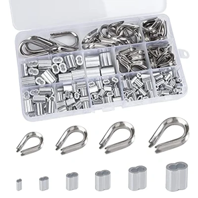 Image of QIMEI SHOP Wire Rope Thimbles Set Aluminum Crimping Loop Sleeve M1.2 M1.5 M2 M2.5 M3 M4 Stainless Steel M5 with Storage Box 240 Pcs